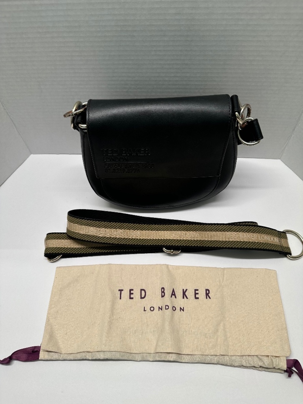 Ted Baker London Darcell Black Leather Saddle Crossbody Bag Dust Bag included